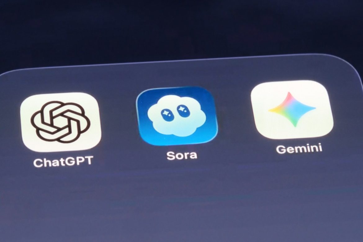 Sora, ChatGPT and Gemini app icons on screen.